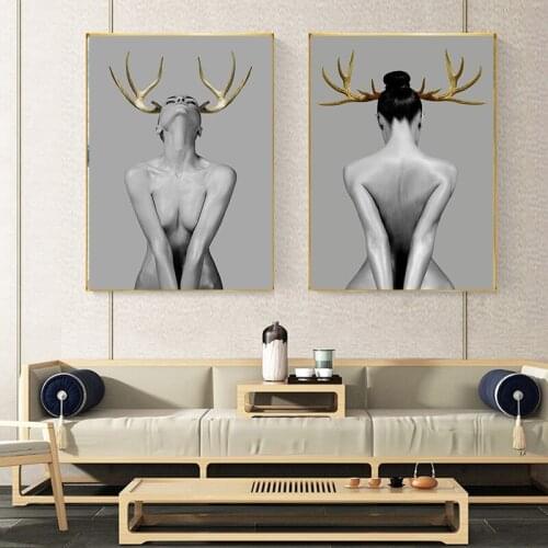 Modern Abstract Nordic Art Sexy Nude Woman Art Posters and Prints Girls Canvas Paintings Wall Art Pictures for Living Room