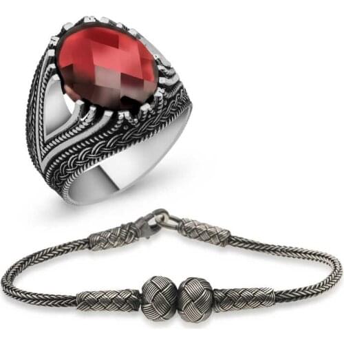 Tevuli 925 Sterling Silver Ring And Kazaz Bracelet Men Jewelry Kombin