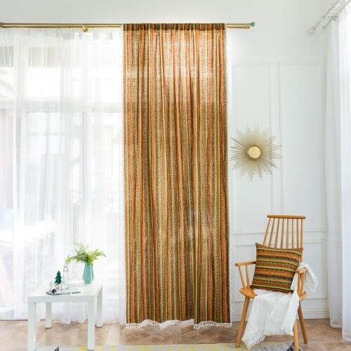 1.5 M Wide Bohemian Ethnic Style Curtain Cotton Linen Bronzing Fringe Curtain Semi-shading Room Curtain