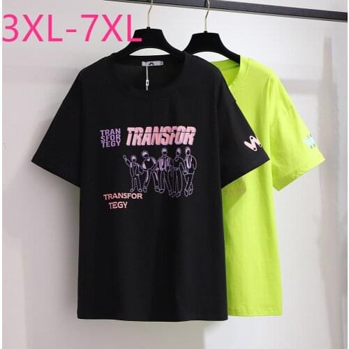 New 2021 summer plus size tops for women large loose casual short sleeve cotton black green print O neck T-shirt 4XL 5XL 6XL 7XL