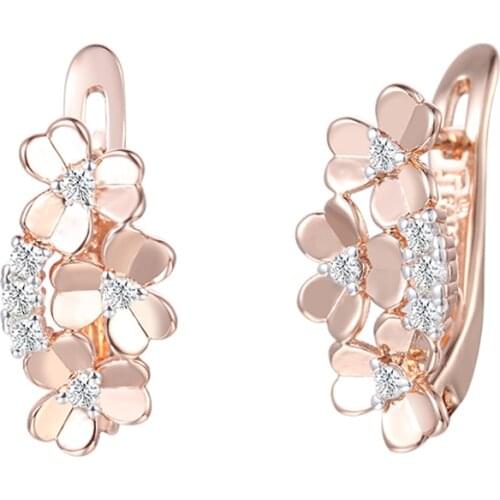 FJ 7mm Women Multi Flowers Shaped 585 Rose Gold Color Women Drop Earrings