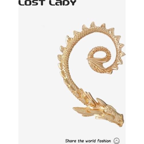 Lost Lady Hyperbole Dragon Ear Clip Statement Alloy Earrings for Women Vintage Punk Clips On Ears Jewelry Boucle Oreille Gift