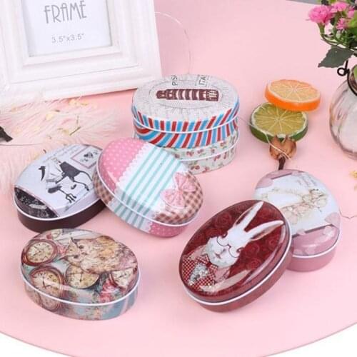 1pc Oval Shape Collectable Tin Box Candy Box Handmade Soap Case Mini Tin Jewelry box Small Pill Case Flowers Owl Piano Girls