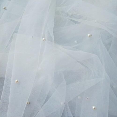 1Y/lot High Quality Off White Soft Nail Bead Mesh Fabric For Wedding Dress Veil Headwear Decoration