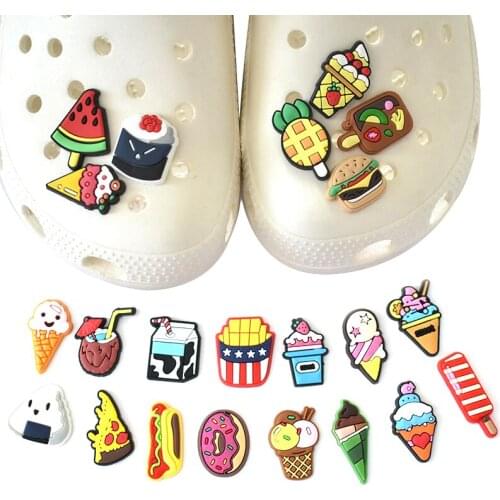 10pcs/lot Food Donuts Drink Ice Cream PVC Shoe Charms Sandals Accessories Shoes Buckle Decorations For Shoes Bracelets Kid Gifts