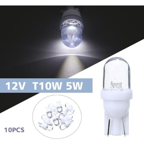 10pcs T10 5W Glass LED Car Cool White 12V Interior Parking Marker Backup Light For Auto Lighting Lamp DIY Accessories Parts