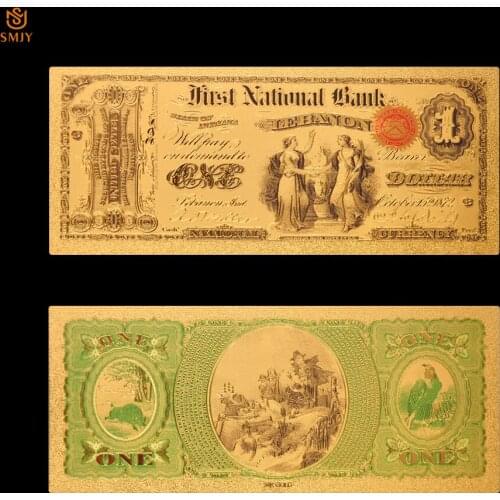 1875 American Souvenir Gift $1 Dollar Money Colored Gold Banknote Replica Fake Money Paper Collection