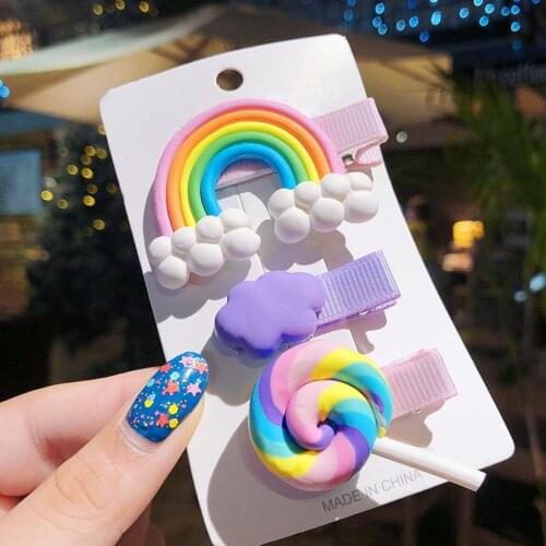 3Pcs Rainbow Cloud Lollipop Kids Girl Cute Hairpins Side Bangs Hair Clip Accessory Decoration
