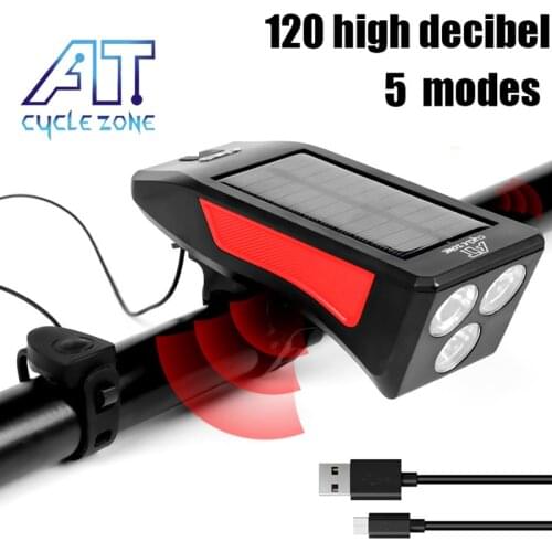 CYCLE ZONE 3xT6 LED 5 Modes Solar Bike Light Front With Horn USB Rechargeable Road Bicycle Lamp Motorcross Headlight Cycling
