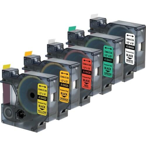 5PCS 12mm*5.5m Compatible for DYMO Rhino 4200 5200 Label Makers Industrial Permanent Vinyl Labels 18432 18435 18438 18444 18441