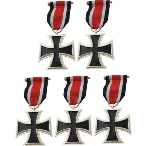 5PCS Germany 1939 Iron Cross Medal Badge 2nd Class with Ribbon Military Fan Deutschland Eisernes Kreuz II. Klasse EK2 Souvenir