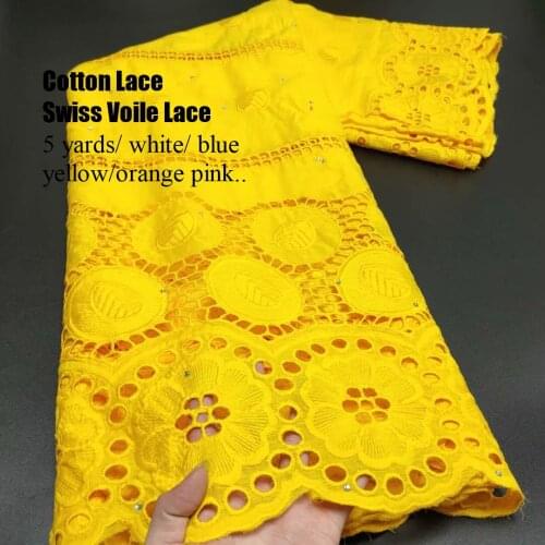 5 Yard Dry Lace Fabric Latest Heavy Beaded Embroidery African 100% Cotton Swiss Voile Popular Dubai Style For Party