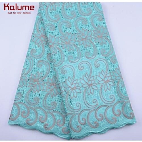 Kalume Cyan African Dry Lace Fabric Latest Nigerian Swiss Cotton Lace Fabric In Switzerland With Stones For Dress Wedding 1939