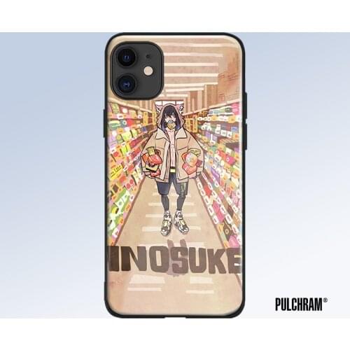 Inosuke Kimetsu no Yaiba anime glass phone case for iPhone 6s 7 8 x xr xs 11 pro max Samsung S note 8 9 10 20 Plus cover shell