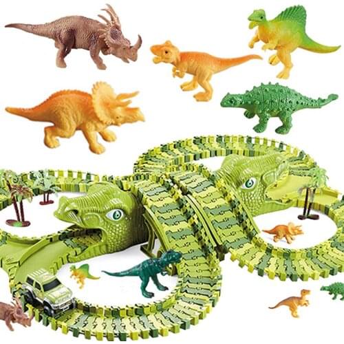 Dinosaurs Railway Magic Toy track Flexible Racing car with dinosaur mat Model cars Childrens Toys For Christmas gift