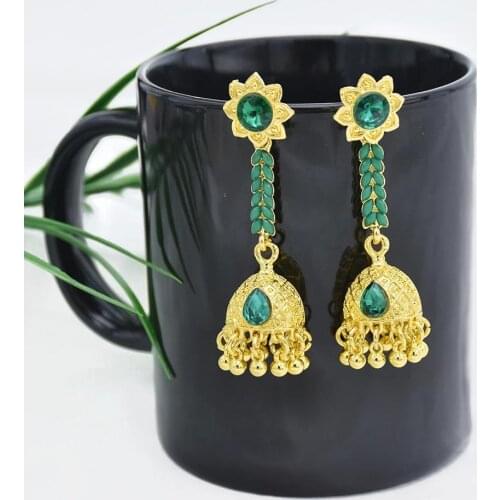 Egypt Retro Golden Flower Turkish Bells Indian Jhumka Earrings Women Vintage Turkey Bohemian Crystal Tassel Earrings Jewelry