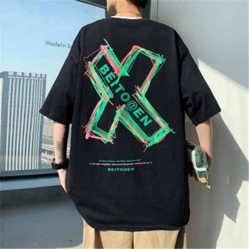 Cotton Black Harjuku Tshirt Streetwear Men Autumn Loose T-shirt Casual Male Japan Tops Funny High Street O-neck T Shirt Boys