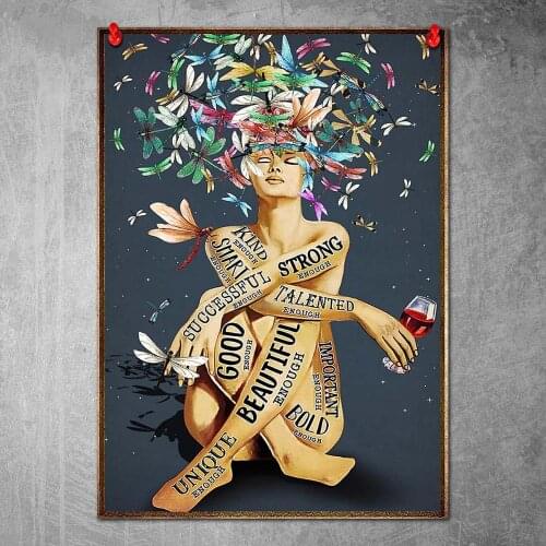 Canvas Poster Dragonfly Wine Tattoo Girl Wall Art Painting Posters and Prints Nordic Wall Pictures for Home Decor No Frame