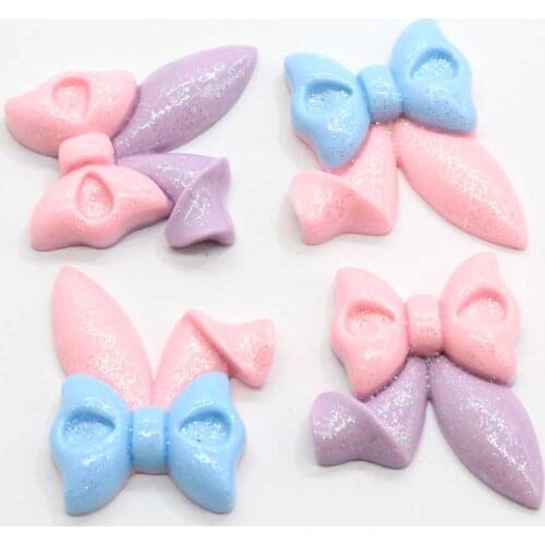 Kawaii Flatback Candy Colors Ribbon Knot Bow Animal Rabbit Ear Resin Cabochon Patch Sticker Ornament Accessories