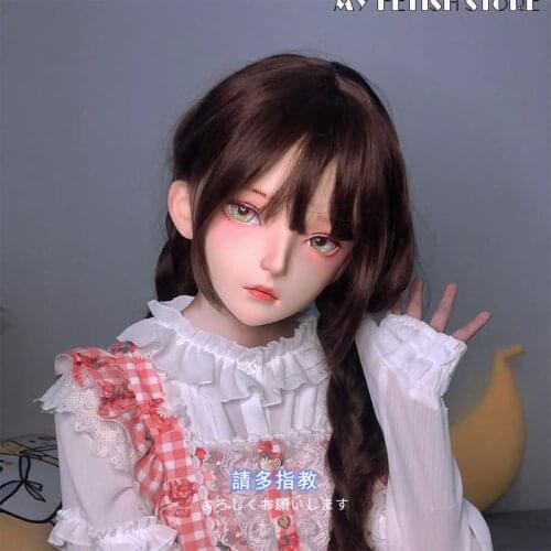 KM107)Handmade Sweet Female/Girl Resin Half Head Cosplay Japanese Anime Role Play Lolita Kigurumi Doll Mask Crossdresser