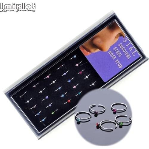 18Pcs/40Pcs Stainless Steel Nose Open Hoop Ring Nose Ring Piercing Nose Studs With Box Trendy Body Piercing Jewelry