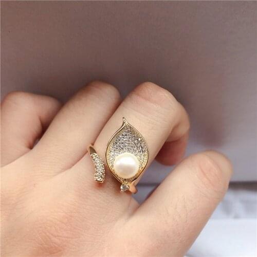 Leaf Gold Plated Ring Base Mountings Findings Settings Adjustable Ring Jewelry Parts Fittings Accessories for Pearl Beads