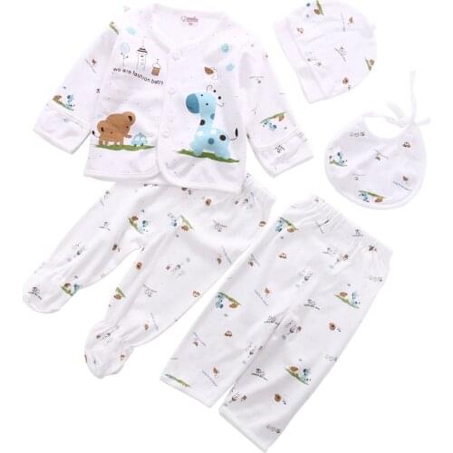 0-3M Newborn Baby 5Pcs Underwear Set Soft Animal Print Infant Baby Unisex Cotton Outfit T-Shirt+Pant For 0-3 months Baby
