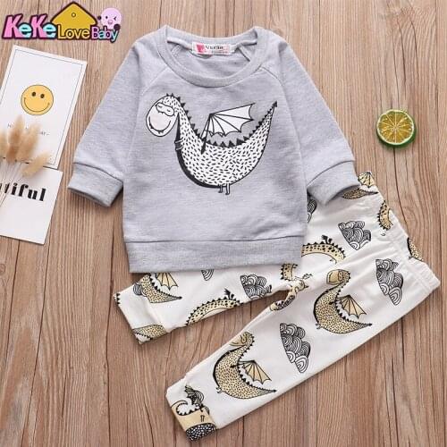 2Pcs Newborn Baby Boy Clothes Set Autumn Dinosaur Print Cotton Long Sleeve T-Shirt Pants Fall Infant Clothing Toddler Outfits