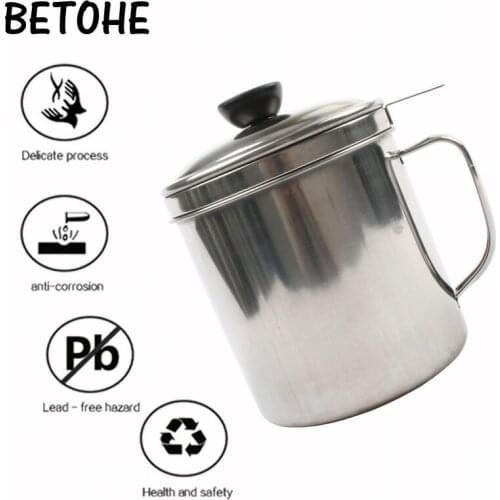 BETOHE 1.8L Stainless Steel Oil Strainer Pot Grease Container Oil Storage Can Grease Keeper with Strainer and Lid