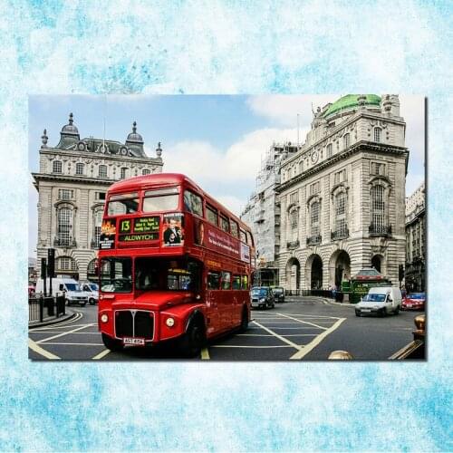 Red London Bus Tower City Art Silk Canvas Poster Print 13x20 24x36 Inch Cityscape Wall Picture Home Room Decor 024