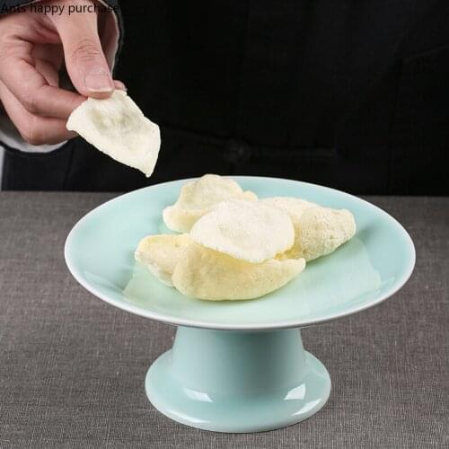 Round Ceramic Plate Tall Feet Refreshment Tray Snack Fruit Plate Dessert Cake Pan Dinner Plates Bowl Dishes Decoration Tableware