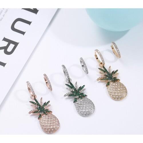 2019 Fashion Big Summer Fruit Pineapple Cubic Zirconia Statement Earrings For Women Charm Jewelry Bijoux Wholesale Dropshipping