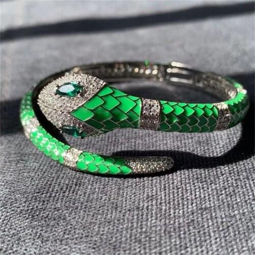 Hot fashion 925 sterling silver green fluorescent snake bracelet for men and women