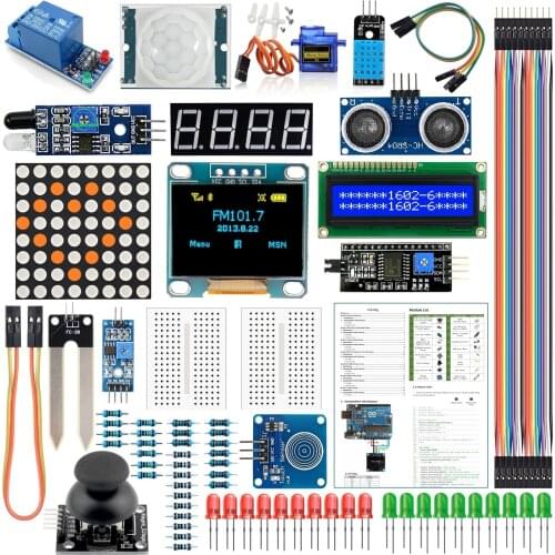 Arduino Kit Module Sensor with 0.96" OLED 1602 LCD Display,Relay,Servo Motor,DHT11 for Starter Projects(English Tutorial)