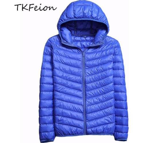 Plus Size 4XL 5XL Jacket Coat Men 90% Duck Down Filler Ultra Thin 2019 Spring Autumn Male Winter Warm Hooded Coat + Portable Bag