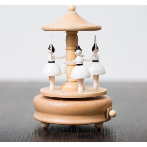 Musical Boxes Wooden Carousel Music Box Wood Crafts Birthday Gift Vintage Home Decoration Accessories Valentines Day Gift
