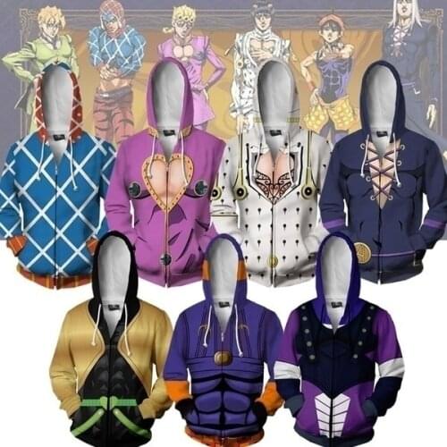 Hot Anime JoJos S-5XL Upgraded 3D Print Zip Up Hoodies Bizarre Adventure Season 5 Golden Wind Cosplay Soft Thin Hooded Jacket