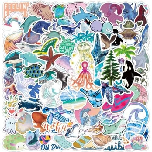 10/50/100pcs Blue Sea Shark Cartoon Animal Stickers for DIY Luggage Scrapbook Skateboard Computer Laptop Motorcycle Phone