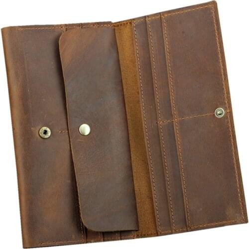 Real Cow Leather Long Wallet Genuine Leather Bifold Men Money Cellphone Wallet Vintage Male Card Holder Purse carteira feminina