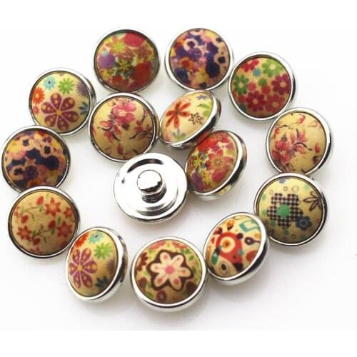 New arrive 100pcs/lot mix random flower snap buttons 12mm ginger button snap pendant bracelet bangles charms diy jewelry