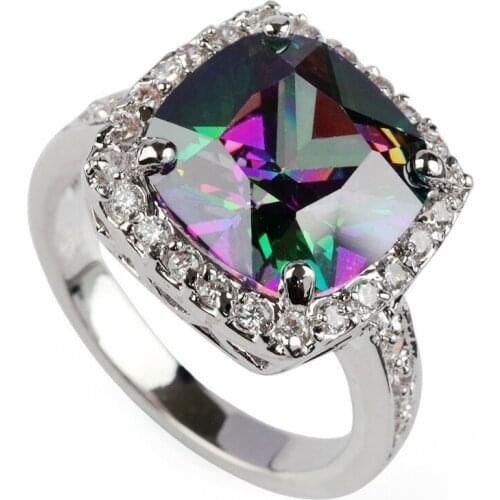 SHUNXUNZE Fancy fashion Engagement Wedding rings jewelry for Noble women Rainbow Cubic Zirconia Rhodium Plated R3593 size 8 9 10