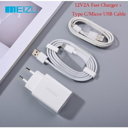 UP1220E Original Meizu Fast Charger 12V 2A Quick Charger Adapter Micro usb/Type C Cable For Mei zu 16 T 17 Pro 16s 15 M6 M5 M3S