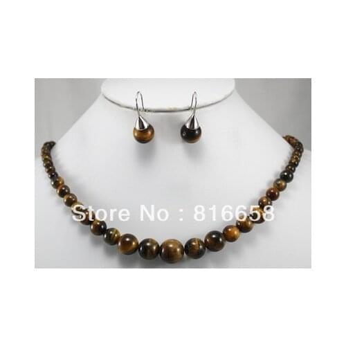 Pretty real nature tigers eye jade necklace earring set