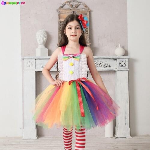 Colorful Clown Cutie Child Girls Fancy Tutu Dress Circus Costume Kids Carnival Party Cosplay Purim Tulle Clothes Handmade Dress