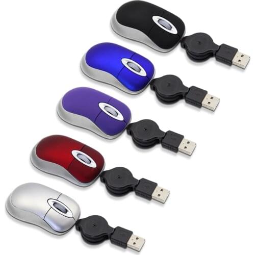 Wired Retractable Mouse Mini Computer Kids Mause Small Hand USB Optical 3D 1600 DPI Portable Office Mice For PC Laptop Notebook