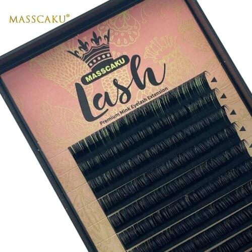 MASSCAKU Individual Eyelashes 8-16mm Mix Premium Fake Mink Eyelash Extension Glossy Black false eyelashes soft Make up tools