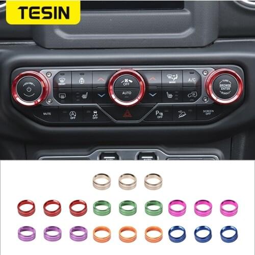 TESIN Car Air Conditioner Switch Knob Ring Decoration Cover Sticker For Jeep Wrangler JL For Jeep Gladiator JT 2018+ Accessories