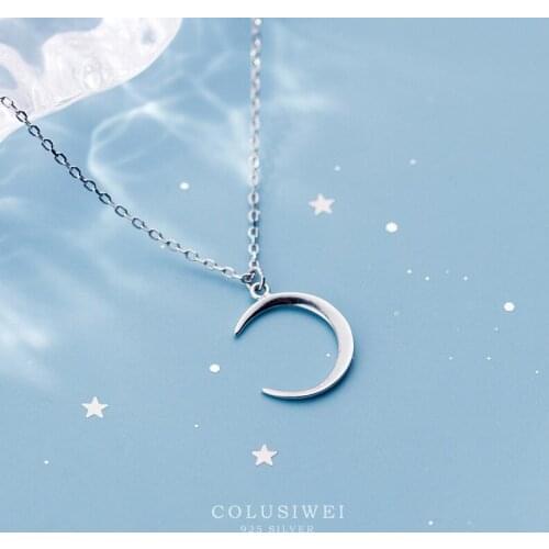 Colusiwei Genuine 925 Sterling Silver Moon & Crescent Simple Minimalism Chain Pendants Necklaces for Women Jewelry Bijoux