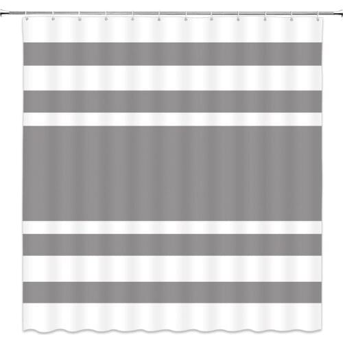 Geometric Patterns Shower Curtain Gray White Striped Simple Bathroom Decor Waterproof Polyester Cloth Bath Curtains With Hooks