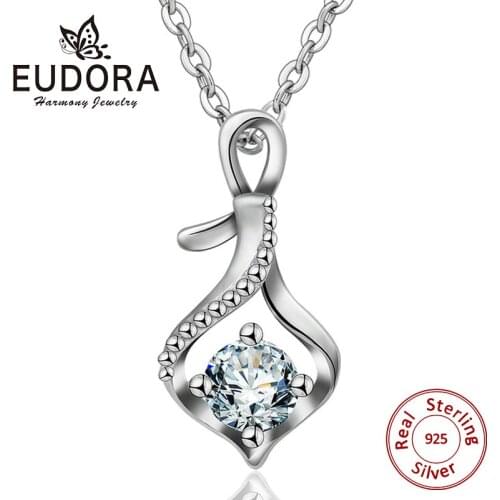 EUDORA Genuine 925 Sterling Silver loyalty Heart Design Pendant 2019Necklace CZ Wedding Jewelry Pretty Chain For Women/Gril D220